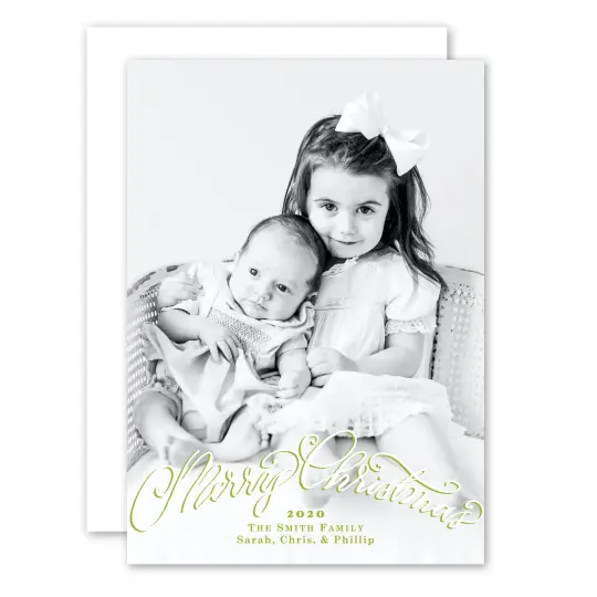 Green & White Watercolor Ribbon Holiday Card