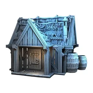 Riverside Storage Pack 28mm 3D printed medieval fantasy town terrain, 3D render, three-quarter view