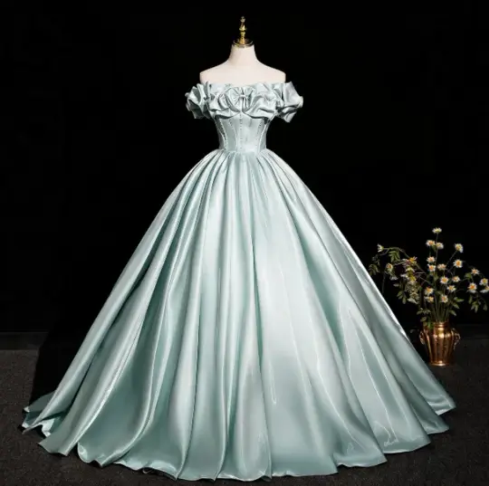 Elegant Mint Green Prom Gown , Silky Satin Corset Maxi Evening Dress Ball Gown RS1718
