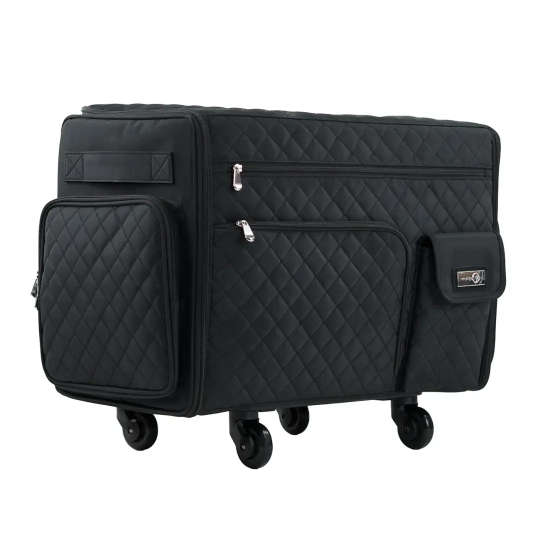 XL Flat Top Rolling Sewing Machine Tote Black Quilted