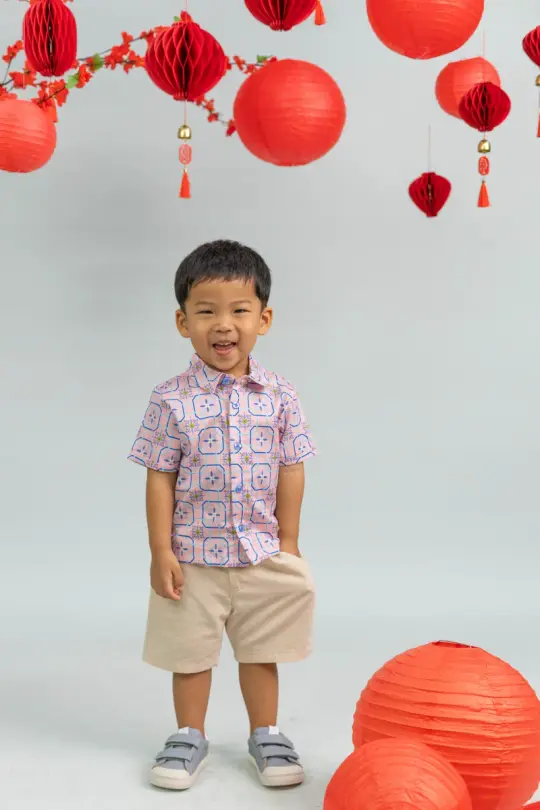 Little Man Shirt - Pink Tiles
