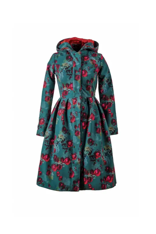 Floral Fit and Flare Coat in Green | Rosalie