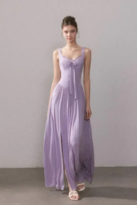 Flowy Sleeveless Chiffon Corset Prom Gown ,Dreamy Lavender Maxi Evening Dress Ball Gown RS2084