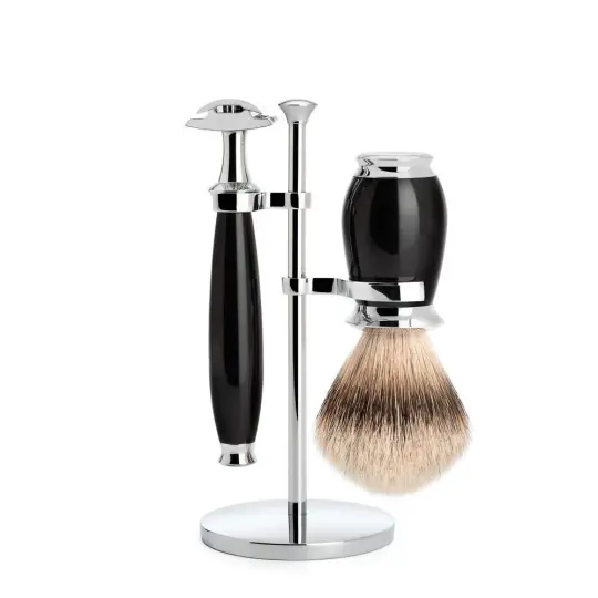 MÜHLE PURIST 3 Pc Shaving Set, Silvertip Badger Brush & Safety Razor, Black