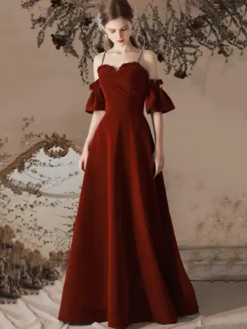 Charming Burgundy Prom Dress ,A-Line Spaghetti Straps Corset Maxi Evening Dress for Women RS900