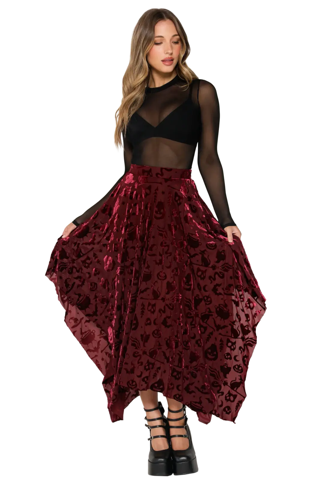 Burned Velvet Witch Handkerchief Skirt