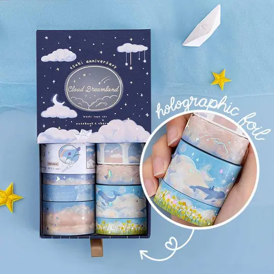 Tsuki ‘Cloud Dreamland’ Holographic Washi Tape Set ☾