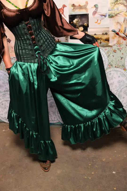 Flutterfall Trousers in Jewelwing Satin -The Fowl Majesty Collection