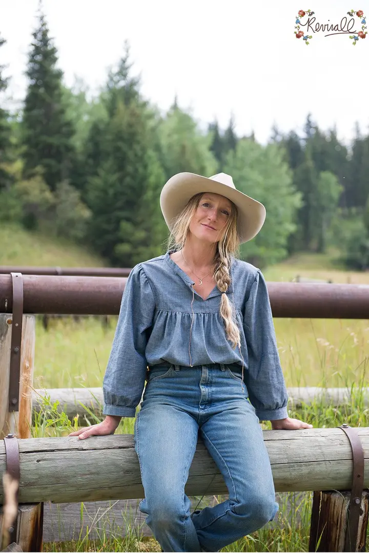 Cotton Peasant Blouse in Chambray-Medium