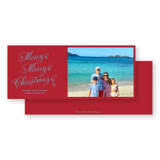 Blue on red "Merry Merry Christmas" Holiday Card