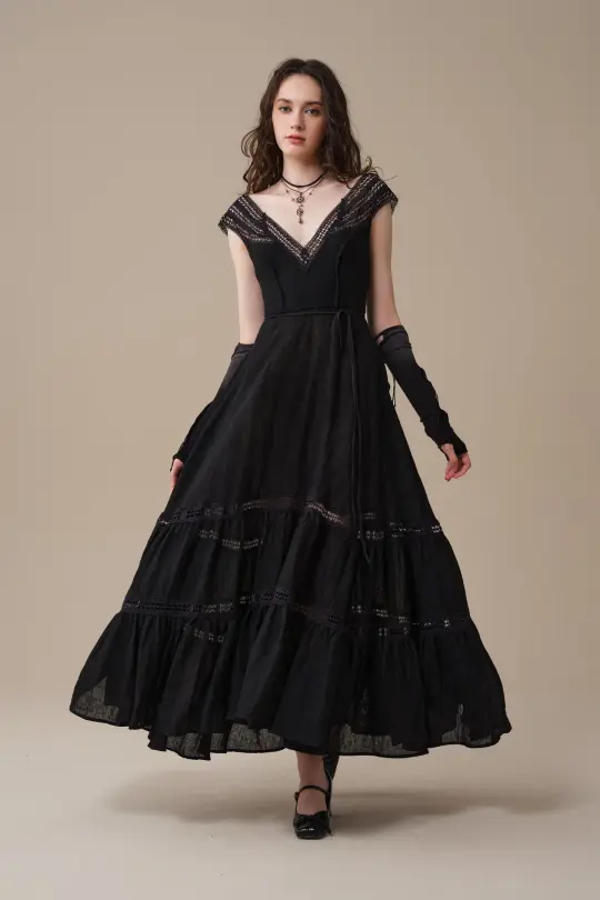 Cherry Tree 25 | Lace Linen flared dress