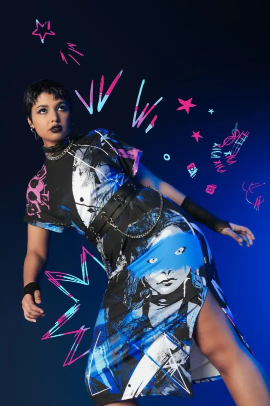 Blue Hair Riot Midi Tee Dress