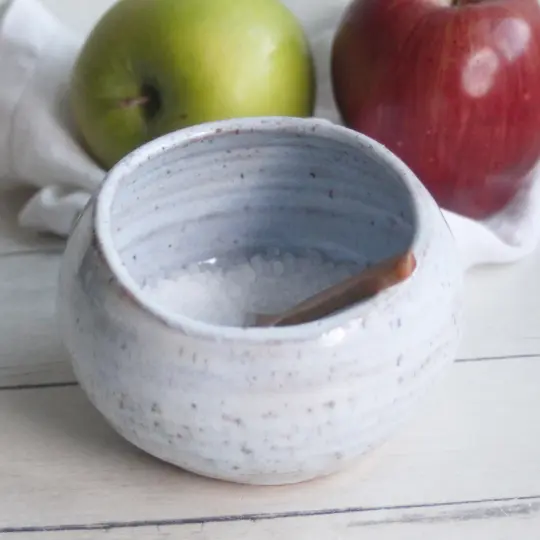 Salt Cellar in Icy White Speckled Stoneware, Handcrafted Salt Pig, Made in USA