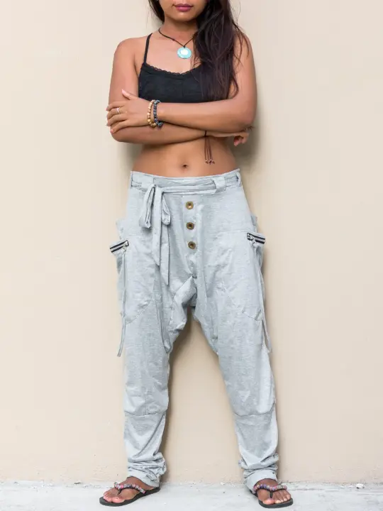 Cyberpunk Harem Pants Women & Men Light Grey