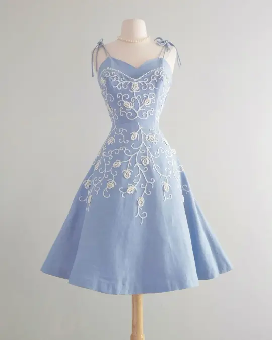 Haze blue suspenders tie waist slimming A-line elegant long skirt homecoming dress R3930