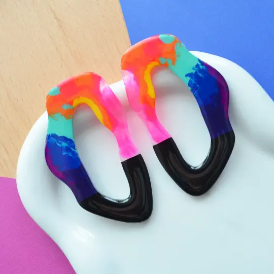 Large Colorful Rainbow Hoop Stud Laser Cut Earrings