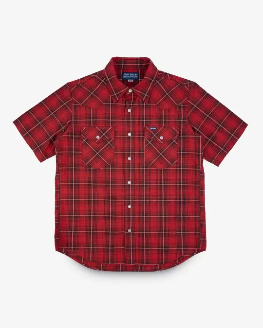 5oz Selvedge Short Sleeved Western Shirt - Red Vintage Check