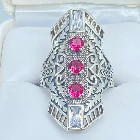 Ruby Ring, Size 8.5, Art Deco 1930s style Jewelry #D214 - Ready to Ship