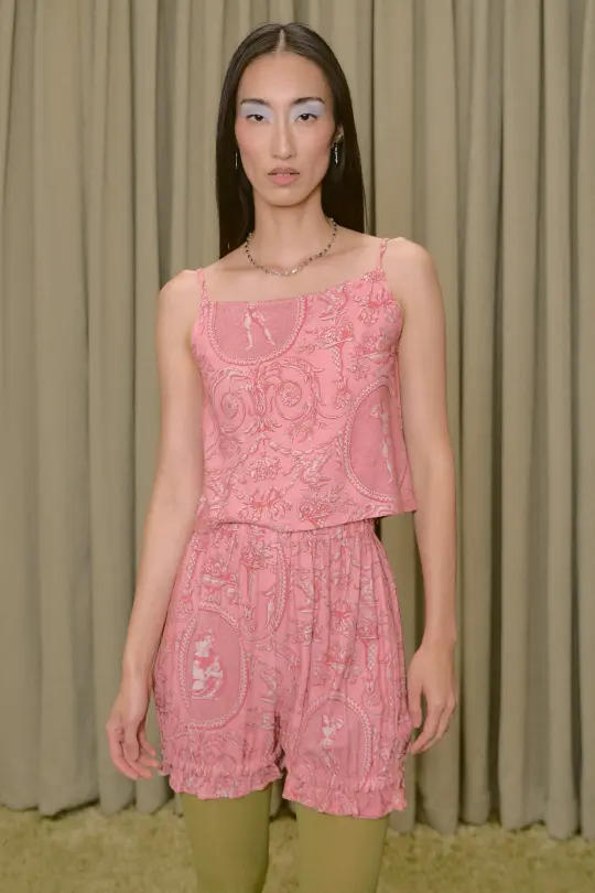 Crop Cami Soft Linen Tank "Women" Pink Toile