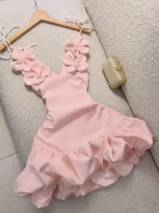 Sweet Blush Pink Ruffled A-line V-neck Corset Mini Prom Dress Homecoming Dress RS491
