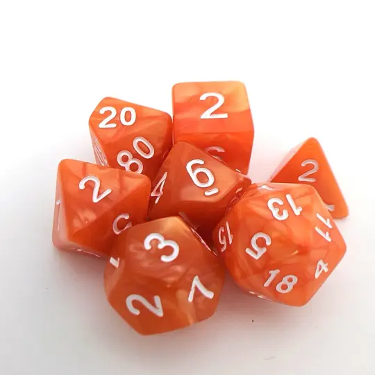 Pumpkin Orange Dice Set – Pearly Acrylic with White Numbers