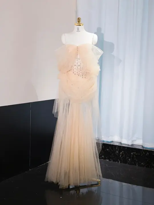Light apricot strapless sexy long ball gown, bridal dress R9013