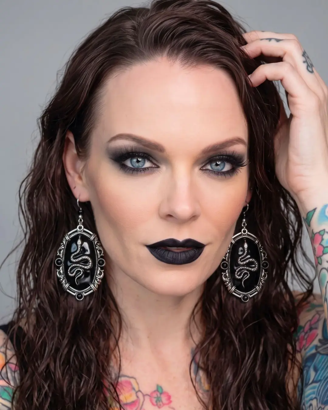 Killstar Kissing Eve Earrings Silver Gothic Occult Serpent Cameo Snake Drop OS