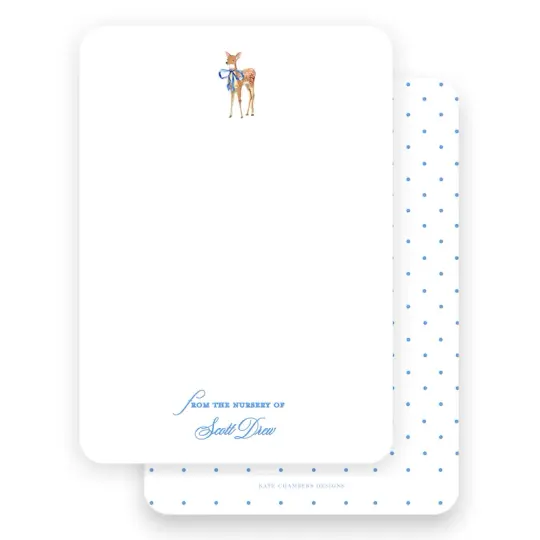 Blue Watercolor Deer with Bow Baby Stationery