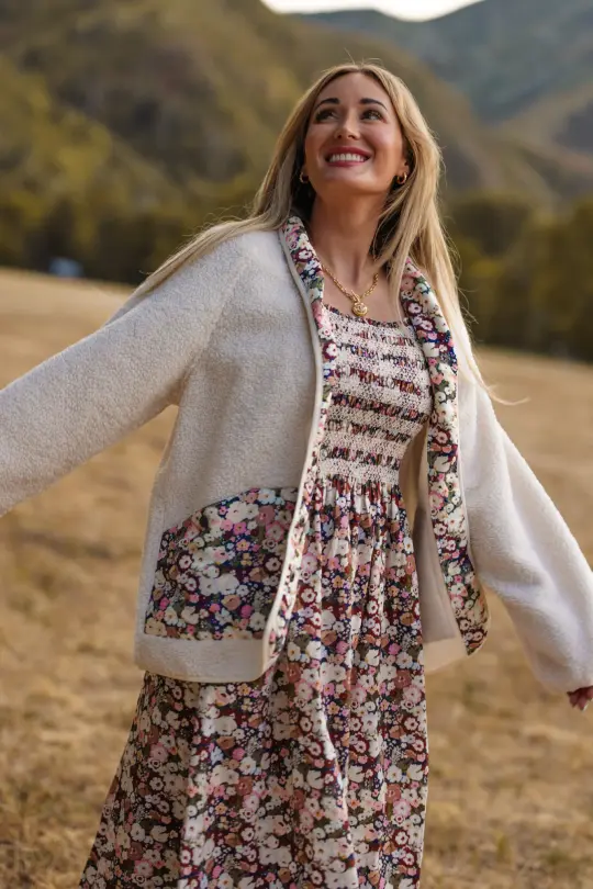 Britta Jacket in Ivory & Midnight Garden
