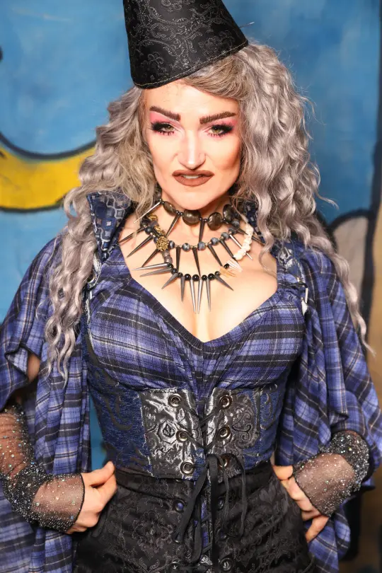 15. Cropped Vixen in Navy & Silver Medallion W/collar in Blue Troubadour - The Sapphire Séance Collection