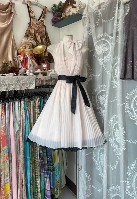 Light pink halter neck slim waist A-line short skirt prom dress R6192