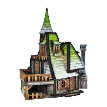 Steeple Lodge 28mm 3D printed medieval fantasy town terrain, painted example, side view