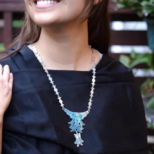 Sterling Silver Stone Keeper Faux Turquoise Necklace