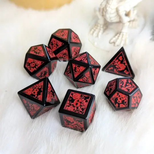 Obsidian Rose Vine Gemstone Dice Set