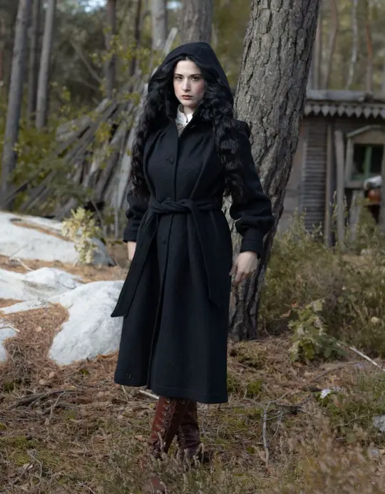 Manteau long 'Aneta' en pure laine noire