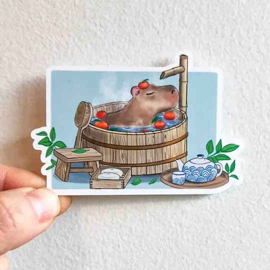 Capybara Spa Day Sticker, 3" | Wholesale 6 Pack