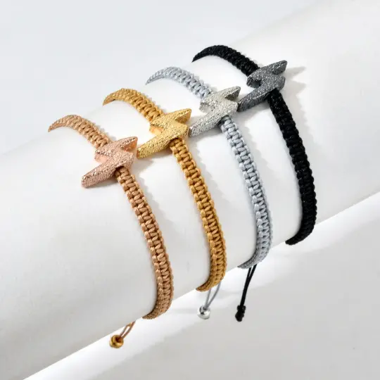 Lightning Metallic Bolt Charm Rope Bracelet in Silver, Gold, Black, Rose Gold