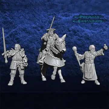 Unpainted 28mm 3D-printed Götz von Berlichingen, Maximilian I and battle mage character pack, 3 miniatures — tabletop miniatures for historical wargaming, D&D & Pathfinder