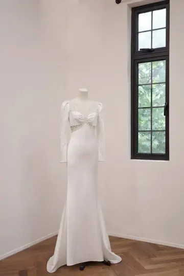 White V-neck fitted long ball gown/bridal dress R8539