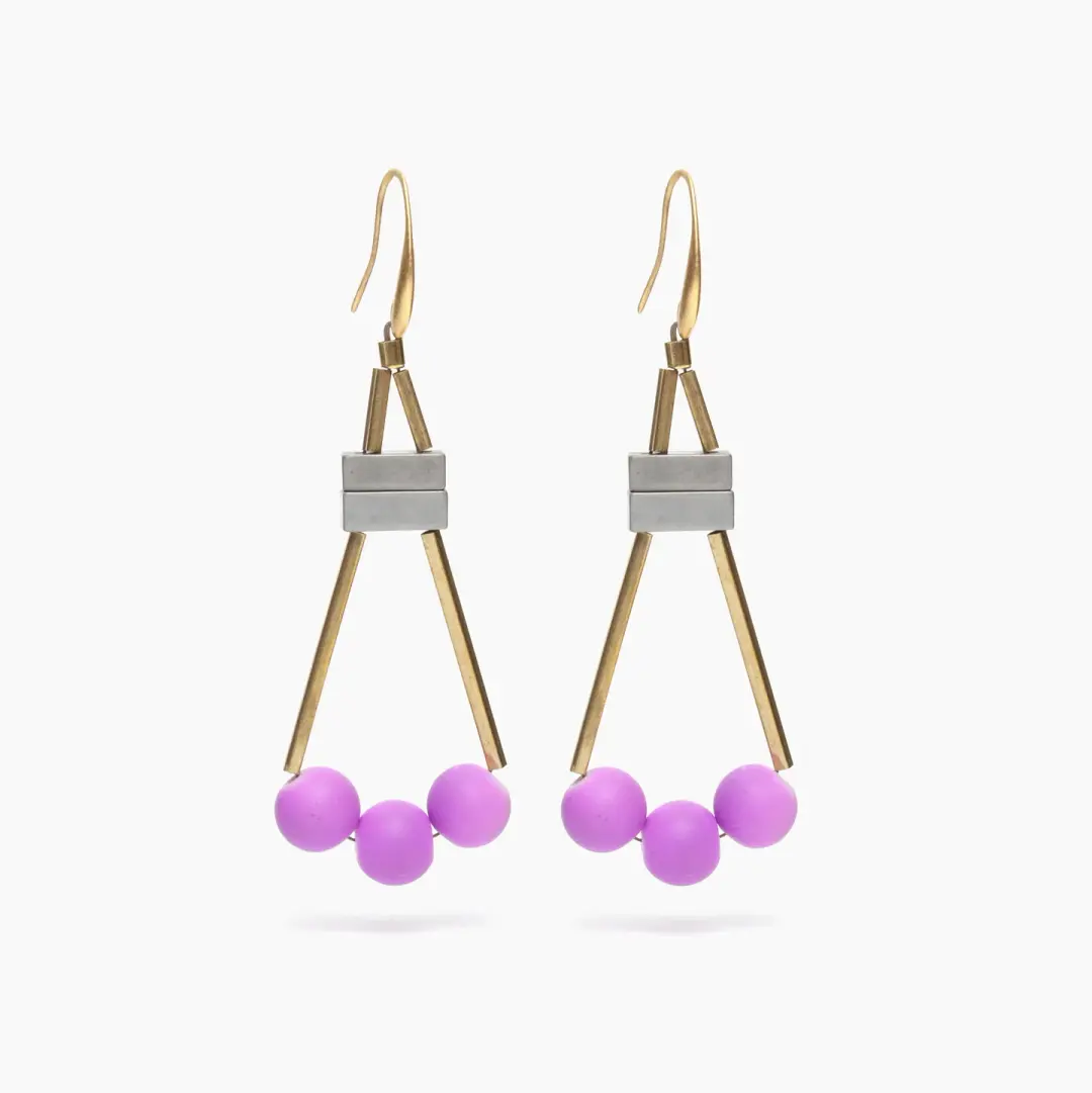 Geometric Pink & Brass Earrings
