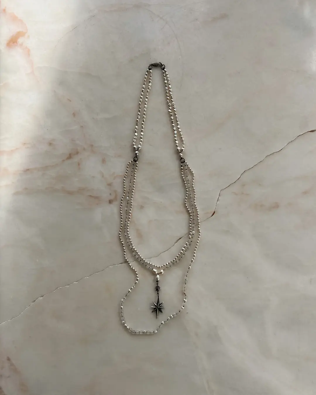 The Stars Aligned // White Moonstone And Pearl Necklace