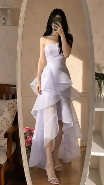 Lavender Charming Prom Gown , Pleated Organza Corset Maxi Evening Dress RS1428