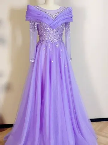 Elegant Purple Sequins Prom Gown , Pretty Tulle Maxi Evening Dress RS1336