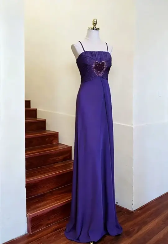 Purple halter-neck fitted long elegant ball gown R8058