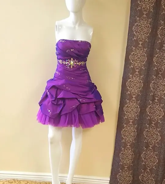 Glitter Purple Homecoming Dress ,A-Line Strapless Corset Short Prom Dress RS836