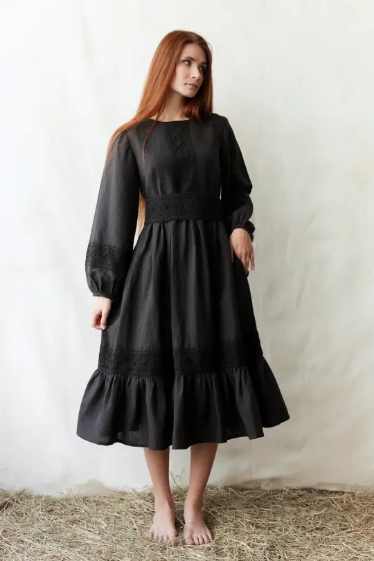 Robe 'Misha' longueur midi en lin noir