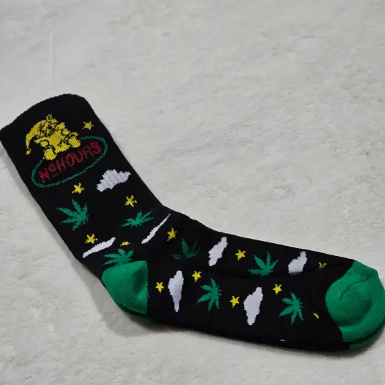 Dream Crew Socks in Black & Green with Weed Leaf Graphics