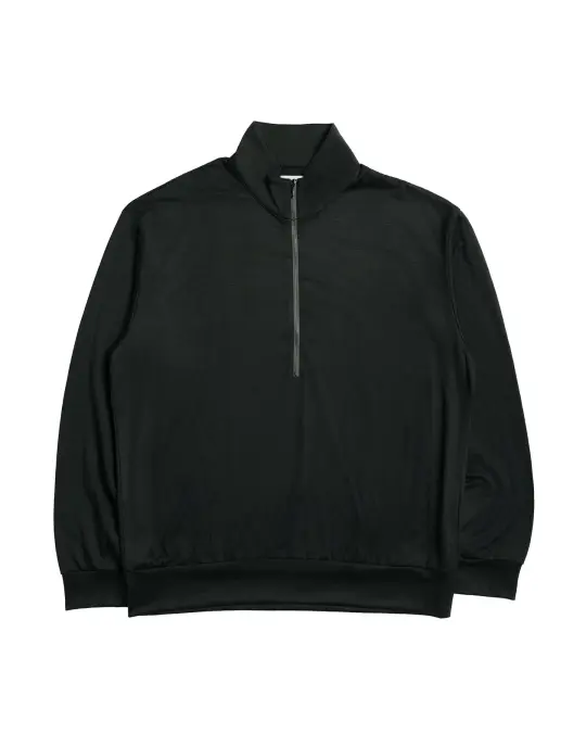 marka Half-Zip Stand Collar Super 100's Washable Wool Jersey Dark Olive