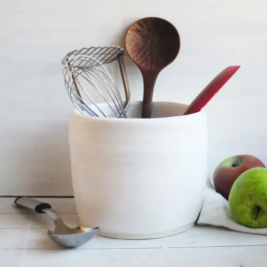 Large Kitchen Crock in Modern Satin White Glaze, Handmade in USA