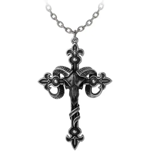 Cross of Baphomet Necklace in Antiqued Pewter